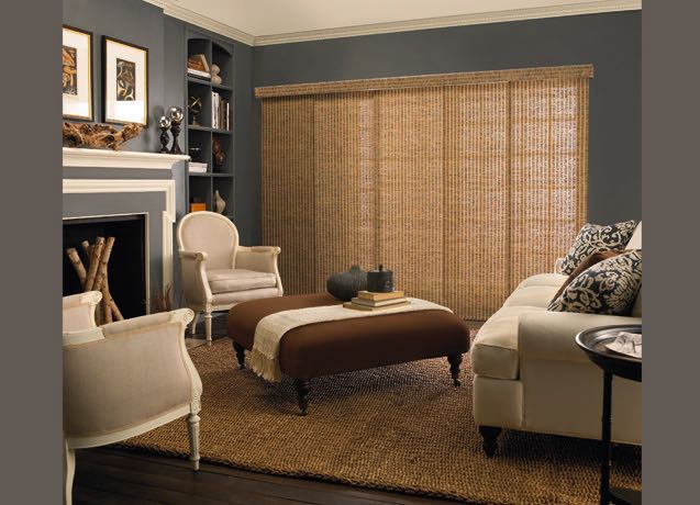 Chicago Living room with gray walls and beige sliding panel tracks.